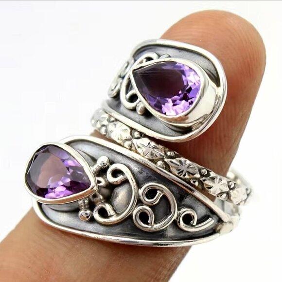 Boho and Bling Faux Sapphire Spoon Ring (dark blue) #1333 - Picture 7 of 12